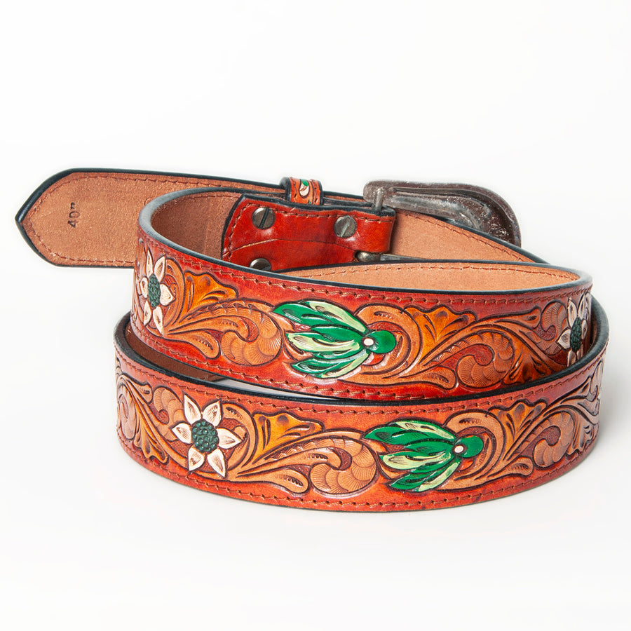 American Darling Beautifully Hand Tooled Tan Genuine Leather Belt Men and Women Western with Removable Buckle