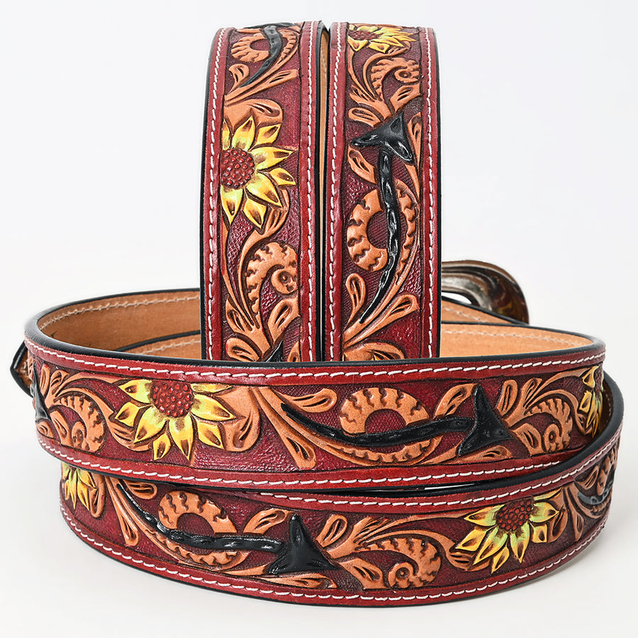 American Darling Beautifully Hand Tooled Green Genuine Leather Belt Men and Women Western with Removable Buckle