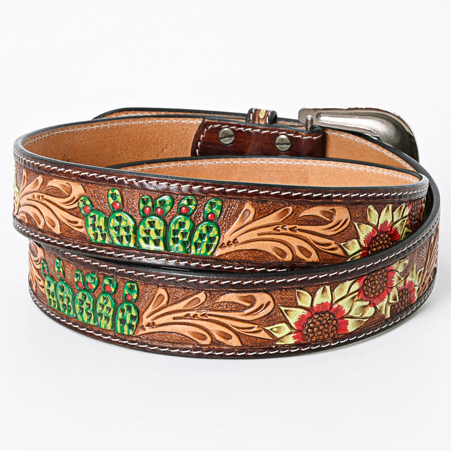 American Darling Beautifully Hand Tooled Green Genuine Leather Belt Men and Women Western with Removable Buckle