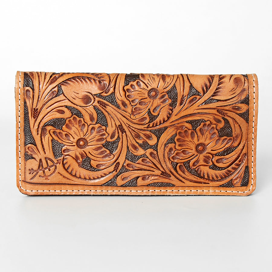 American Darling Western Clutch Bag Hand Tooled Floral Carved Genuine Vegetable Tanned Leather Purse with YKK Zipper