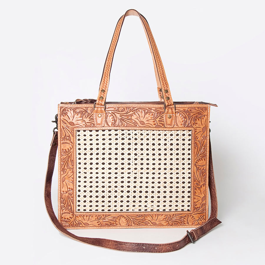 American Darling Tote Bag for Women, Hand Tooled Floral Leather, Vegetable-Tanned Full Grain Western Bag with YKK Zipper