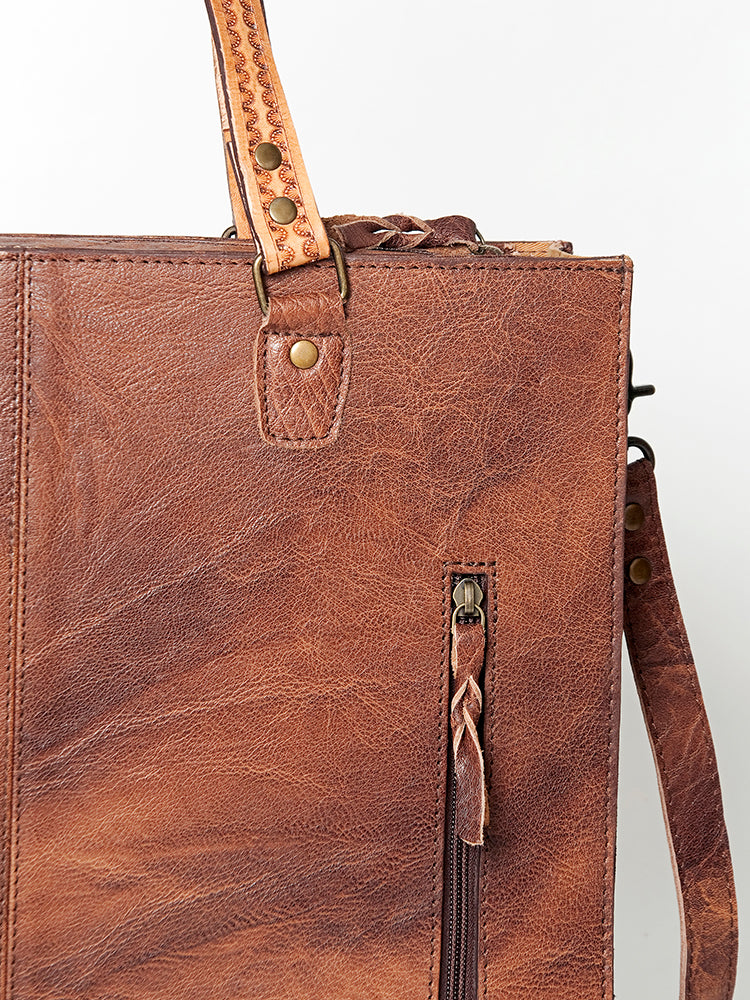 American Darling Tote Bag for Women, Hand Tooled Floral Leather, Vegetable-Tanned Full Grain Western Bag with YKK Zipper