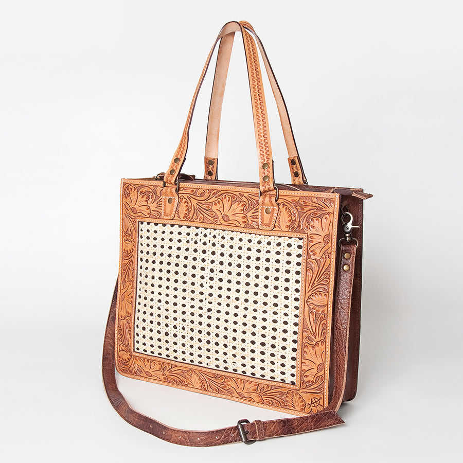 American Darling Hand Tooled Western Leather Tote Bag - Floral Carved Handcrafted Purse - Hilason