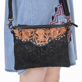 American Darling Western Small Crossbody Bag – Genuine Hair-On Cowhide Leather with Fringes, Adjustable Strap, Handcrafted in Texas