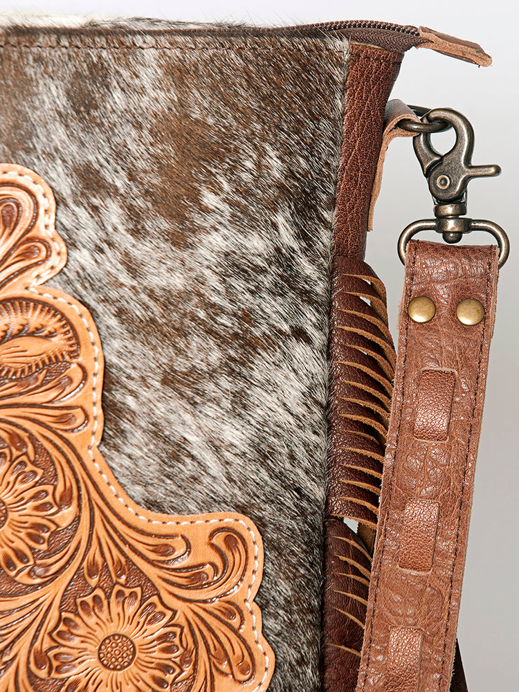 American Darling Large Cross body Bag, Hand Tooled Vegetable-Tanned Leather, Western Fringed Handcrafted Crossbody Purse