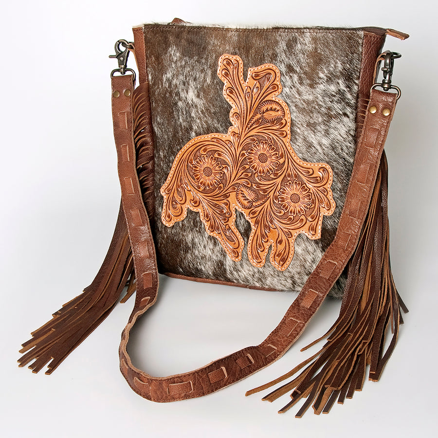 American Darling Western Leather Large Cross body Bag Hair-On Cowhide Fringed Purse - Uhorse