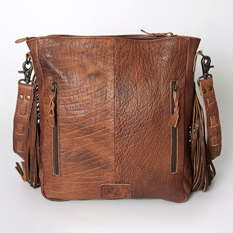 American Darling Large Cross body Bag, Hand Tooled Vegetable-Tanned Leather, Western Fringed Handcrafted Crossbody Purse