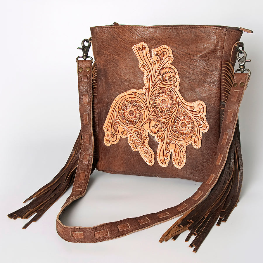 American Darling Hand Tooled Leather Large Cross body Bag Western Fringed Handbag - Uhorse