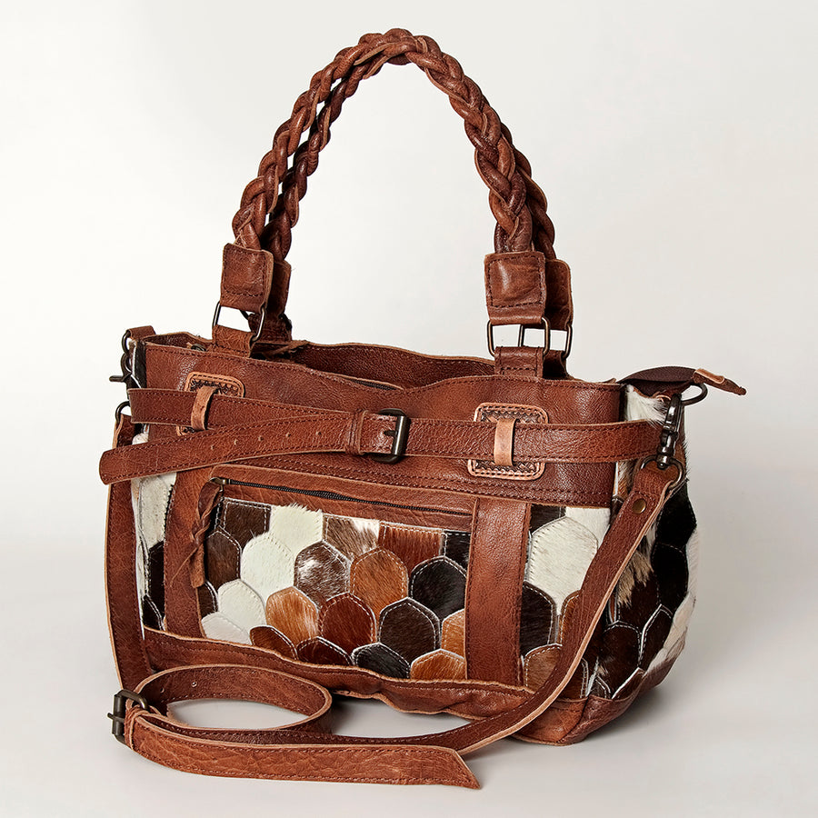 American Darling Handcrafted Western Leather Tote Bag with Braided Handle - Uhorse