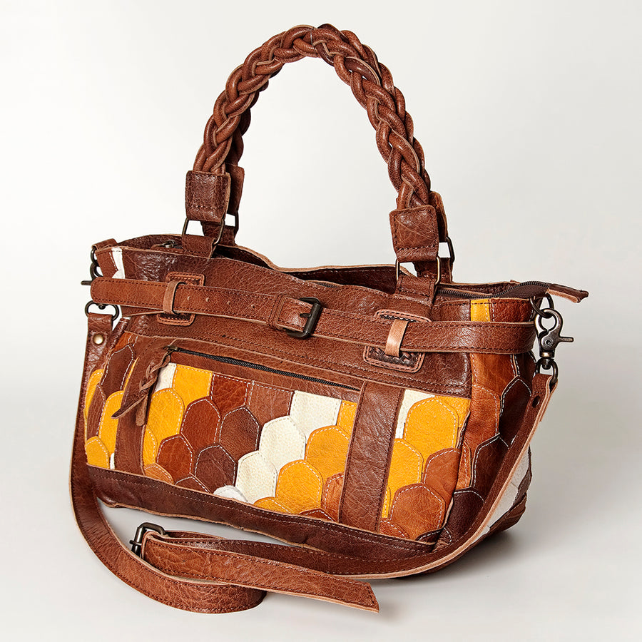 American Darling Handcrafted Western Leather Tote Bag with Braided Handle - Uhorse