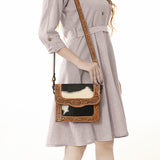 American Darling ADBGZ592A Messenger Hand Tooled Hair On Genuine Leather women bag western handbag purse
