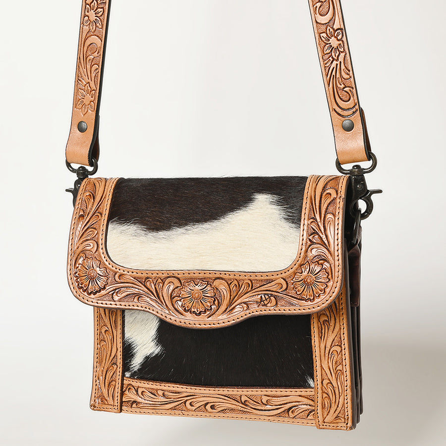 American Darling Messenger Hand Tooled Hair On Genuine Leather women bag western handbag purse - Uhorse