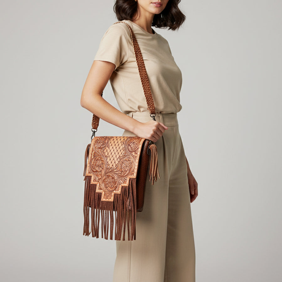 American Darling Messenger Hand Tooled Genuine Leather women bag western handbag purse