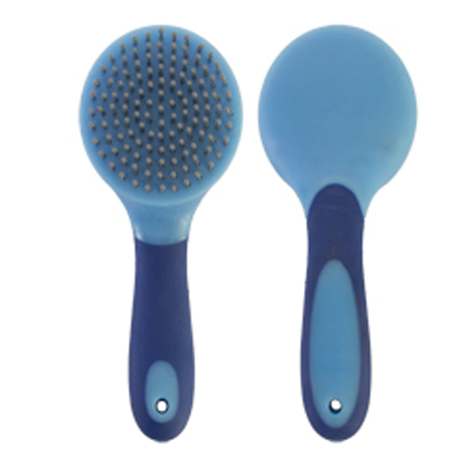 Blue synthetic horse grooming brush set with rubber handle - Uhorse