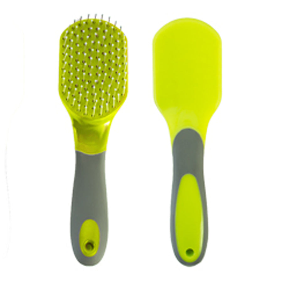 Lime green and gray grooming brush set with paddle and curry comb - Uhorse