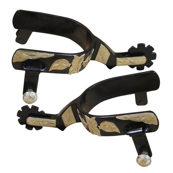 Black leather western spurs with gold inlay - Uhorse