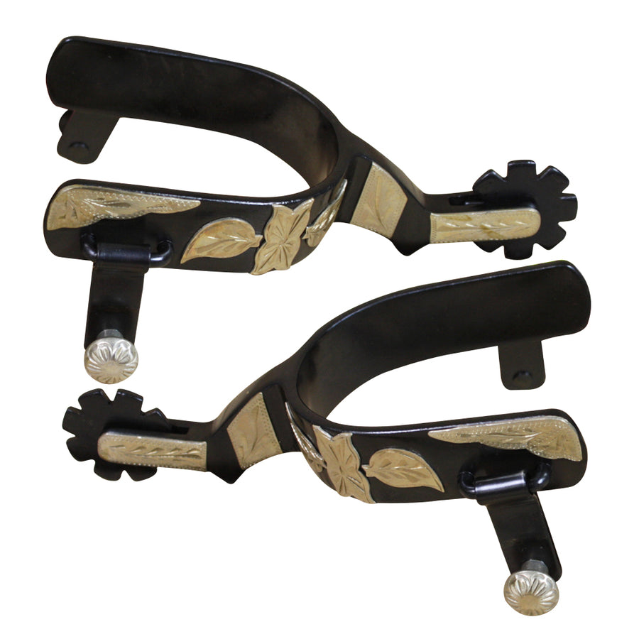 Black leather western spurs with gold inlay - Uhorse