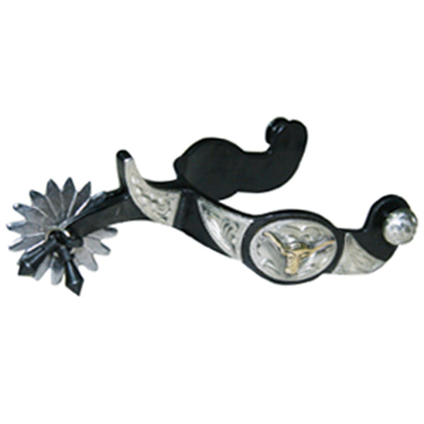Black leather western spurs with silver inlay and rowels - Uhorse
