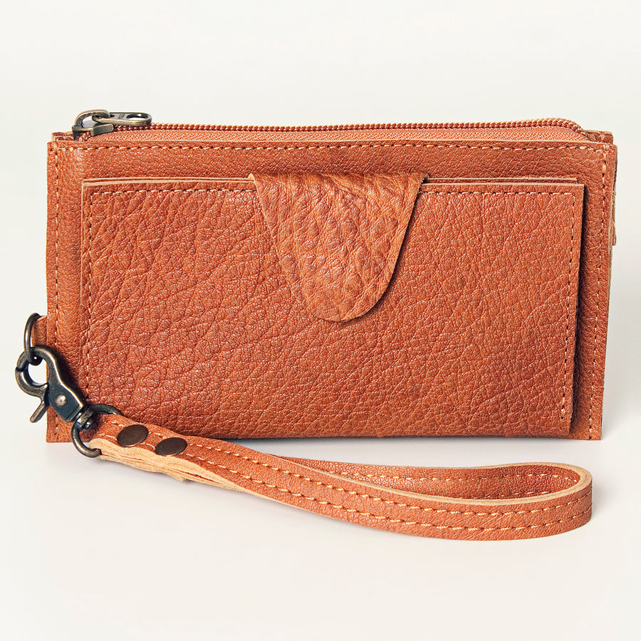 American Darling Wristlet bag, Genuine Full Grain Vegetable Tanned Leather, Slim Western Travel Clutch