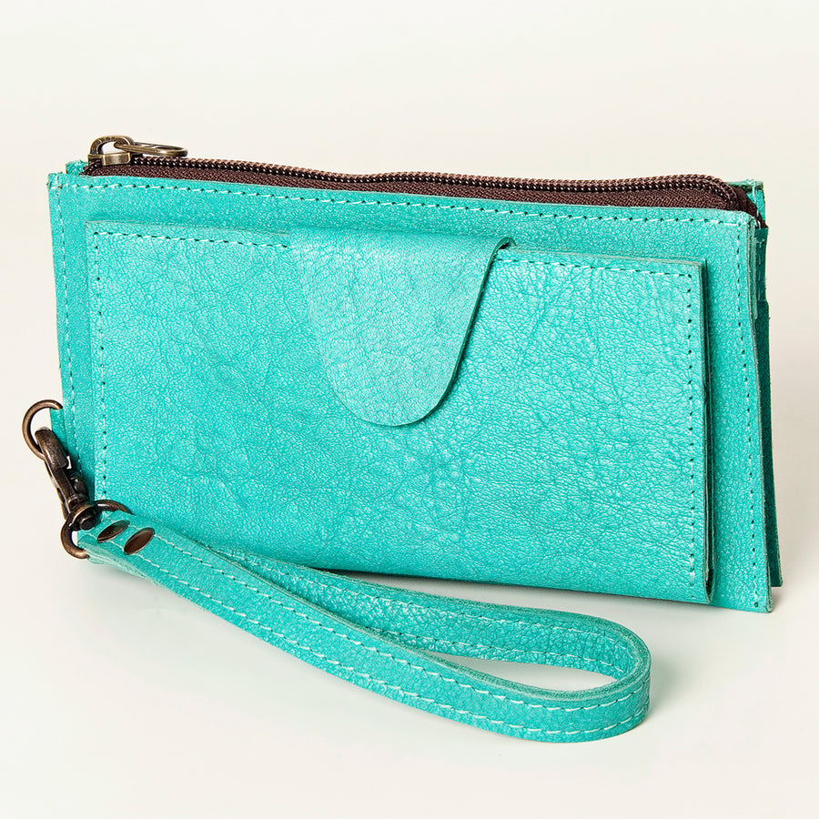 American Darling Wristlet bag, Genuine Full Grain Vegetable Tanned Leather, Slim Western Travel Clutch