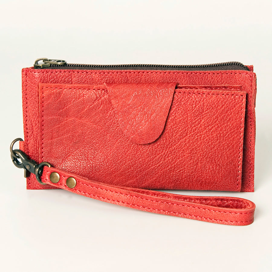 American Darling Wristlet bag, Genuine Full Grain Vegetable Tanned Leather, Slim Western Travel Clutch