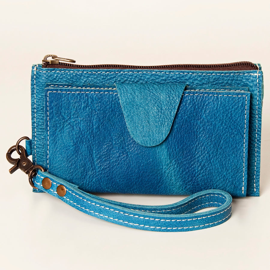 American Darling Wristlet bag, Genuine Full Grain Vegetable Tanned Leather, Slim Western Travel Clutch