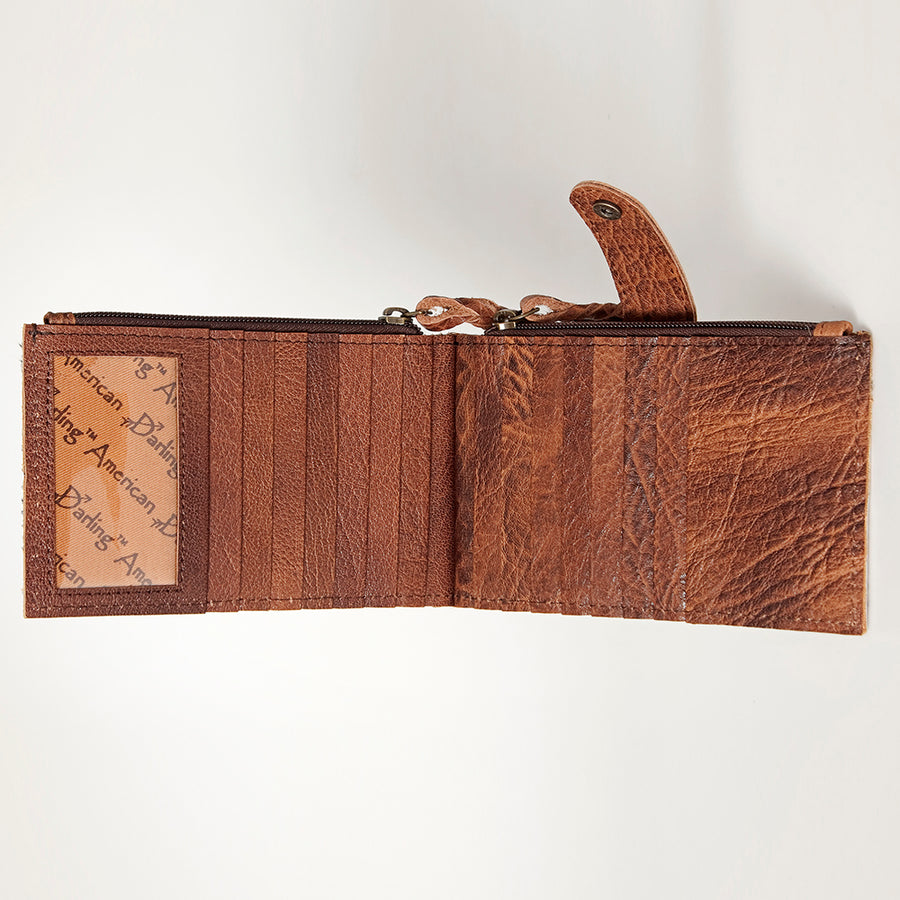 American Darling Card-Holder, Genuine Hair-On Cowhide & Full Grain Leather, Slim Western Travel Wallet