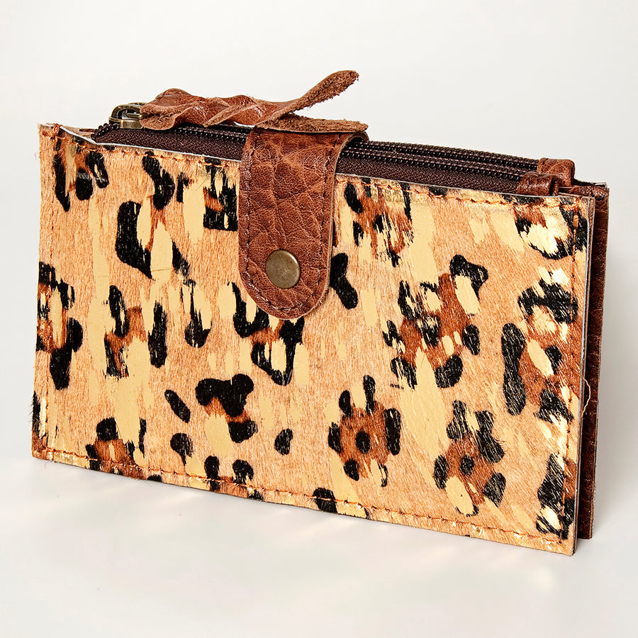 Leopard print calf hair leather wallet with brown leather trim - Uhorse