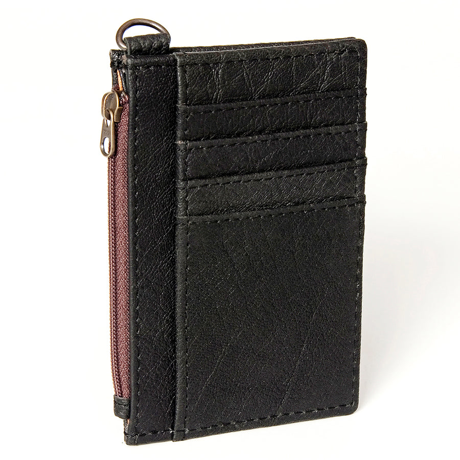 Tan leather card holder with wrist strap and metal hardware - Uhorse