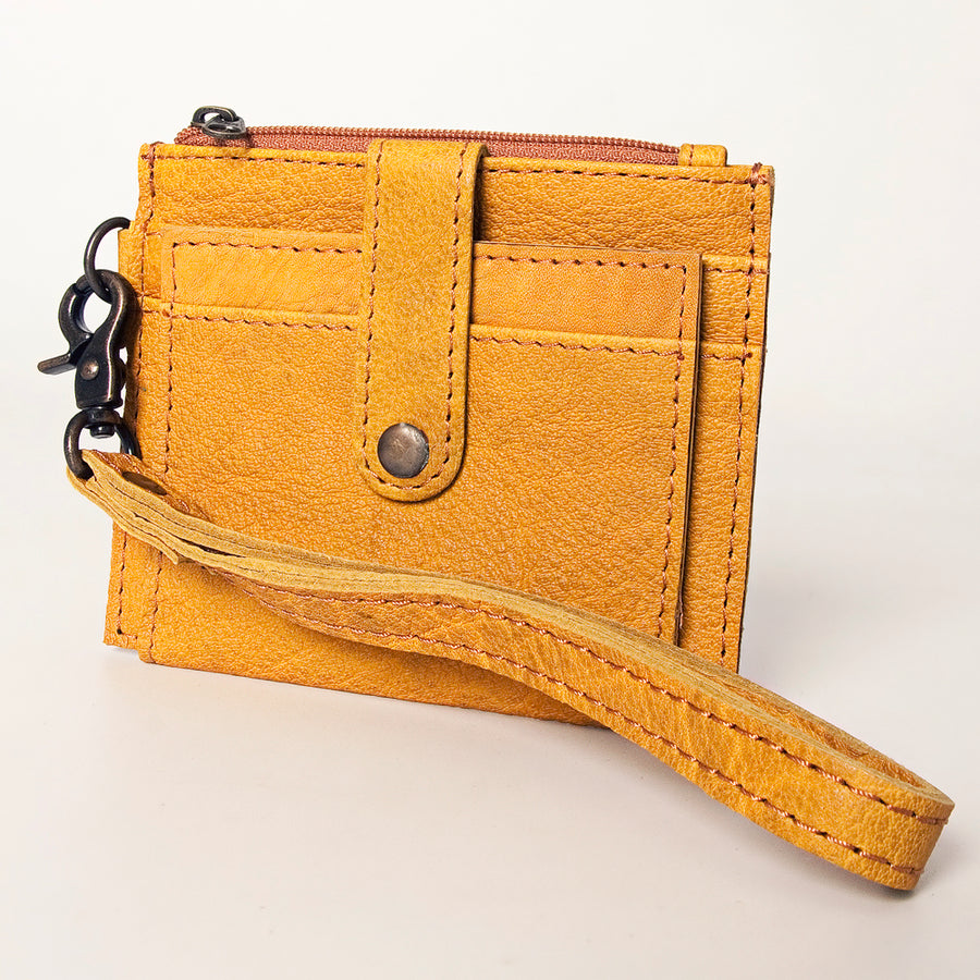 Burgundy leather wristlet with card slots and wrist strap - Uhorse