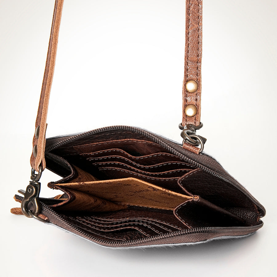 American Darling Cross body Bag, Hair-On Cowhide & Genuine Full Grain Leather, Western Shoulder Purse, 6in (H) X 6in (W)