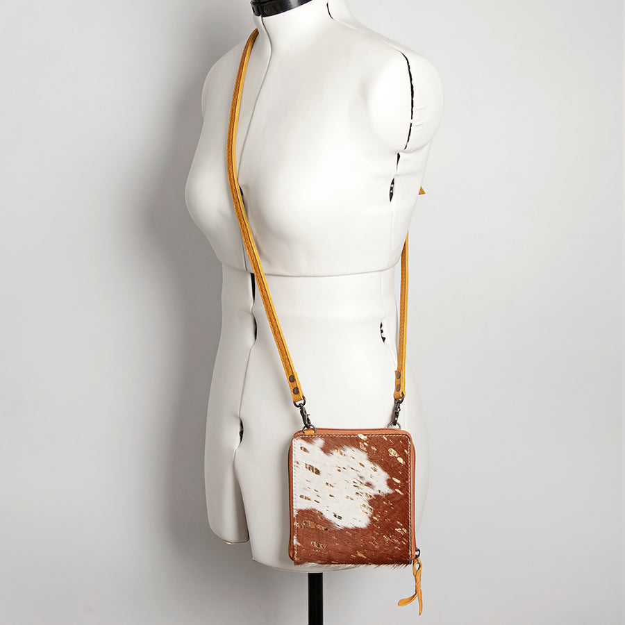 American Darling Cross body Bag, Hair-On Cowhide & Genuine Full Grain Leather, Western Shoulder Purse, 6in (H) X 6in (W)