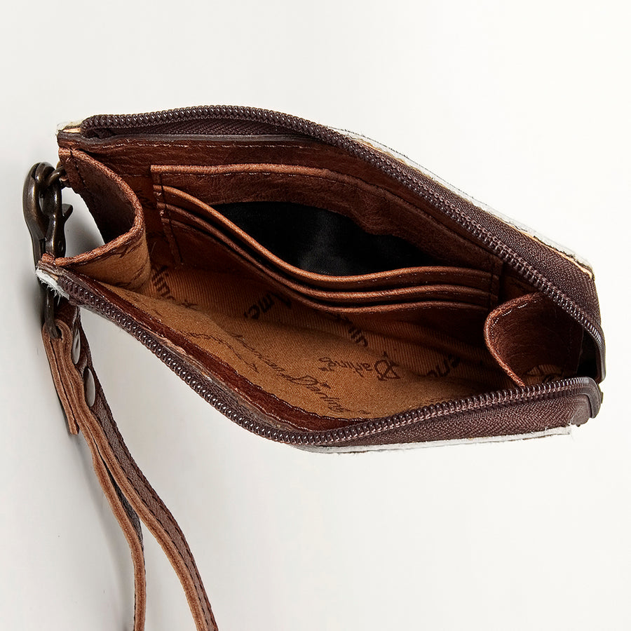 American Darling Coin Purse, Genuine Hair-On Cowhide & Full Grain Leather, Slim Western Travel Pouch, 4.5in (H) X 6.5in (W)