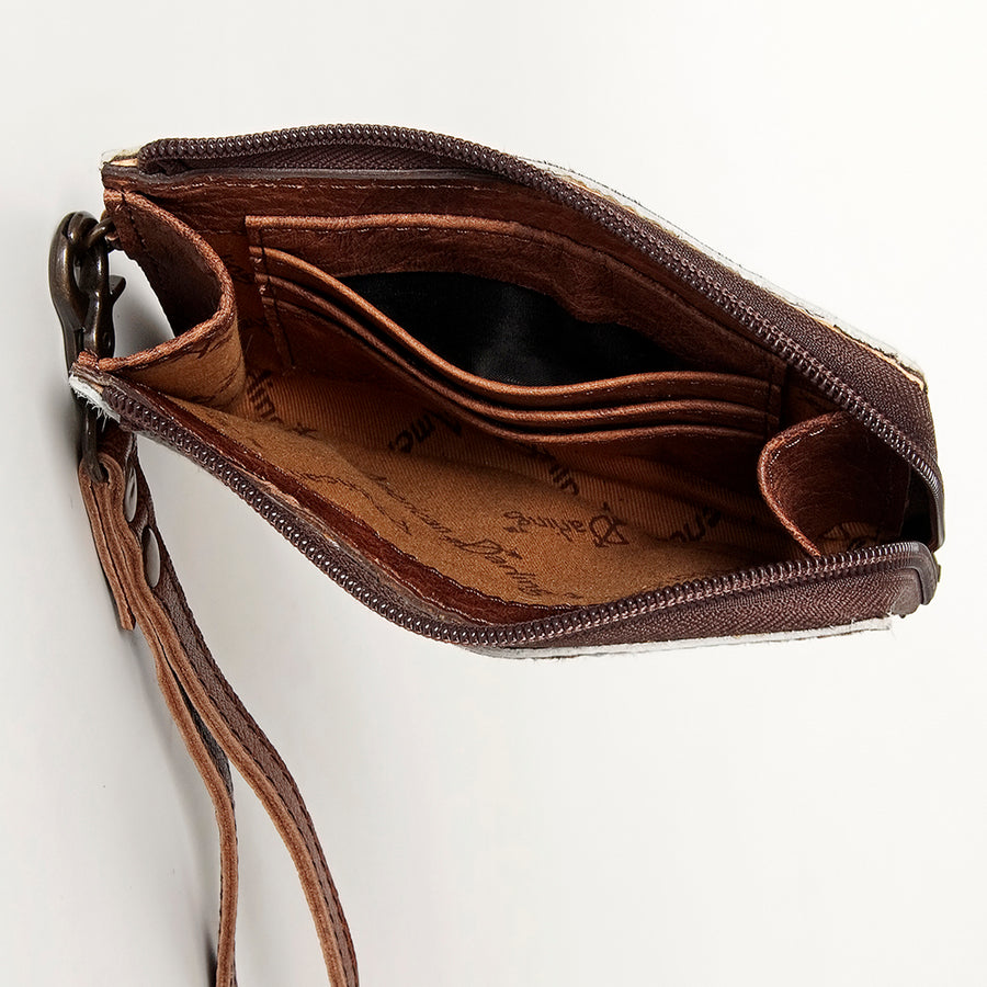 American Darling Coin Purse, Genuine Hair-On Cowhide & Full Grain Leather, Slim Western Travel Pouch, 4.5in (H) X 6.5in (W)
