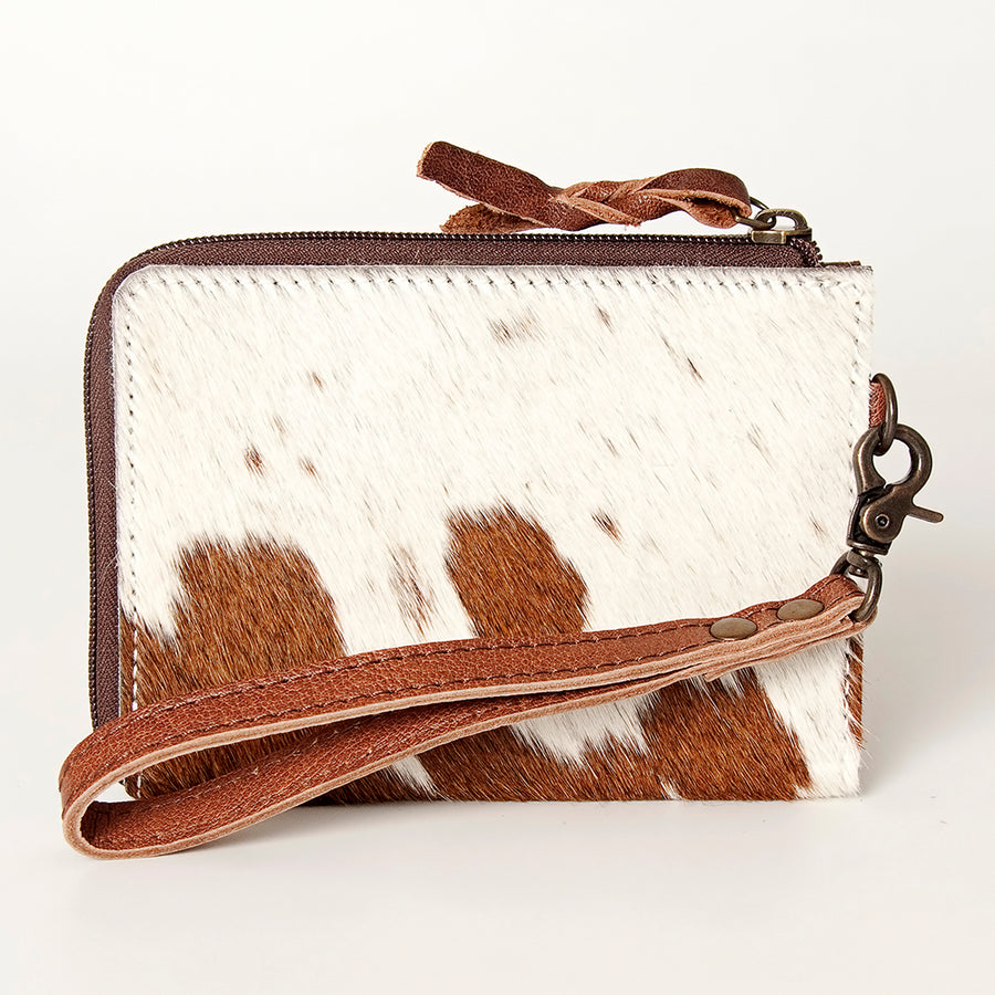 American Darling Coin Purse, Genuine Hair-On Cowhide & Full Grain Leather, Slim Western Travel Pouch, 4.5in (H) X 6.5in (W)