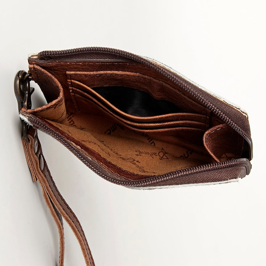 American Darling Coin Purse, Genuine Hair-On Cowhide & Full Grain Leather, Slim Western Travel Pouch, 4.5in (H) X 6.5in (W)