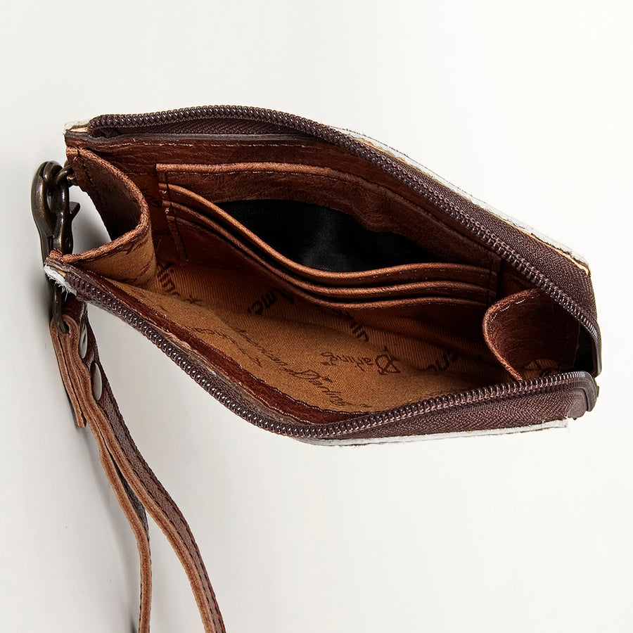 American Darling Coin Purse, Genuine Hair-On Cowhide & Full Grain Leather, Slim Western Travel Pouch, 4.5in (H) X 6.5in (W)
