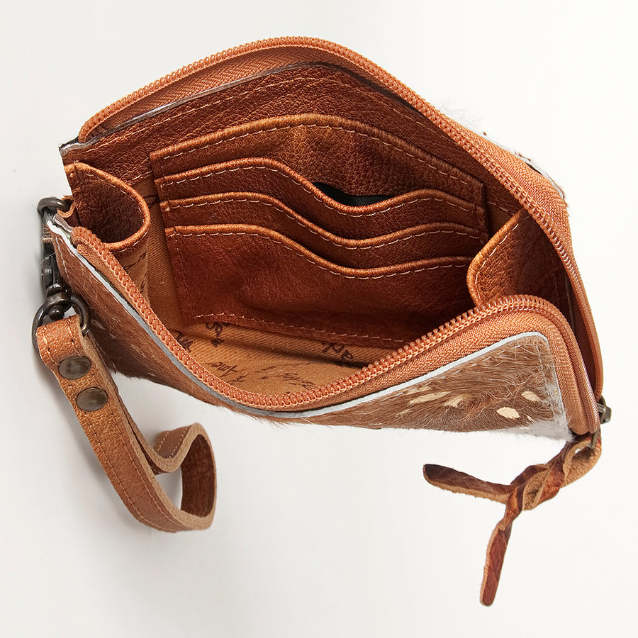 American Darling Coin Purse, Genuine Hair-On Cowhide & Full Grain Leather, Slim Western Travel Pouch, 4.5in (H) X 6.5in (W)