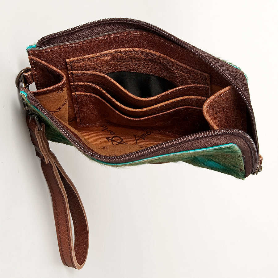 American Darling Coin Purse, Genuine Hair-On Cowhide & Full Grain Leather, Slim Western Travel Pouch, 4.5in (H) X 6.5in (W)