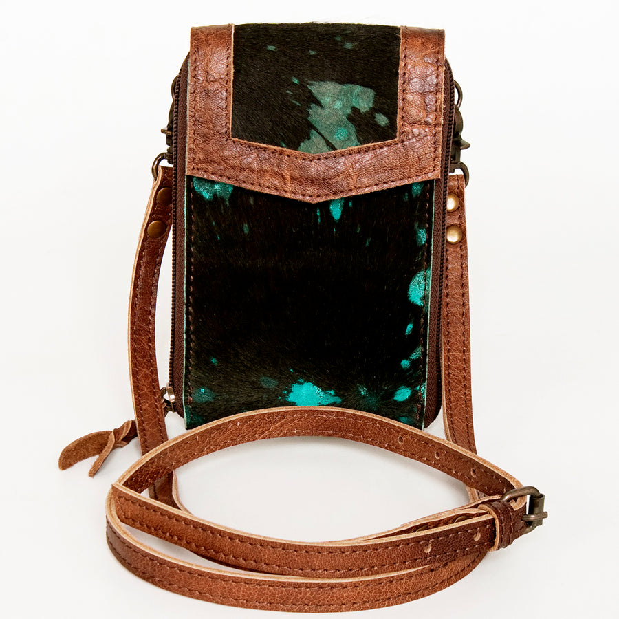 American Darling Cell Phone holder, Genuine Hair-On Cowhide & Full Grain Leather, Western Crossbody Bag, 7in X 4in X 1in