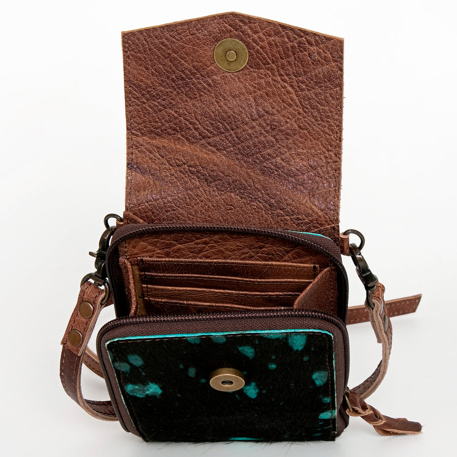 American Darling Cell Phone holder, Genuine Hair-On Cowhide & Full Grain Leather, Western Crossbody Bag, 7in X 4in X 1in