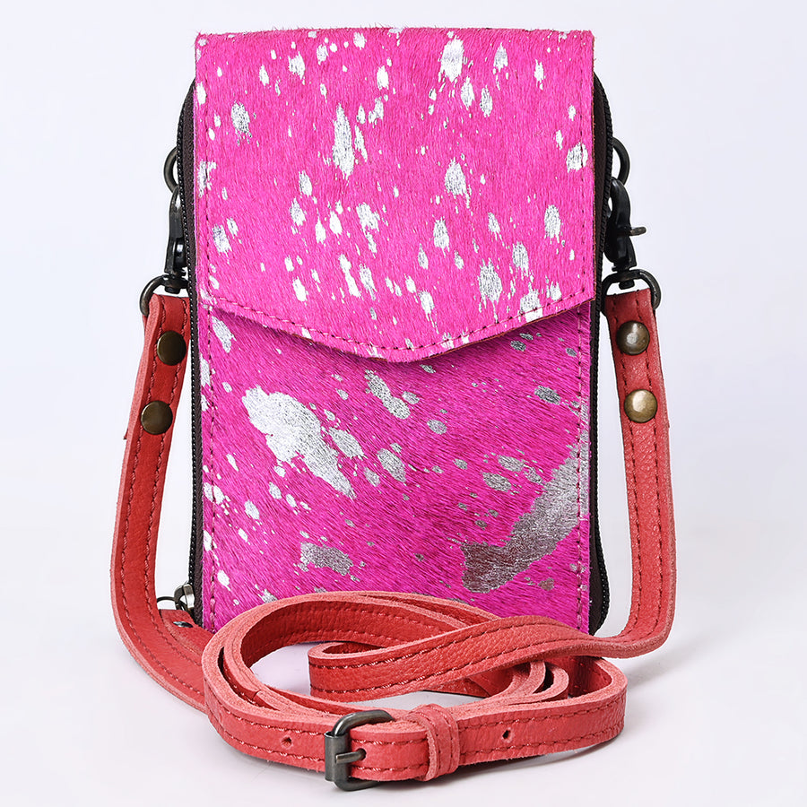 American Darling Cell Phone holder, Genuine Hair-On Cowhide & Full Grain Leather, Western Crossbody Bag, 7in X 4in X 1in
