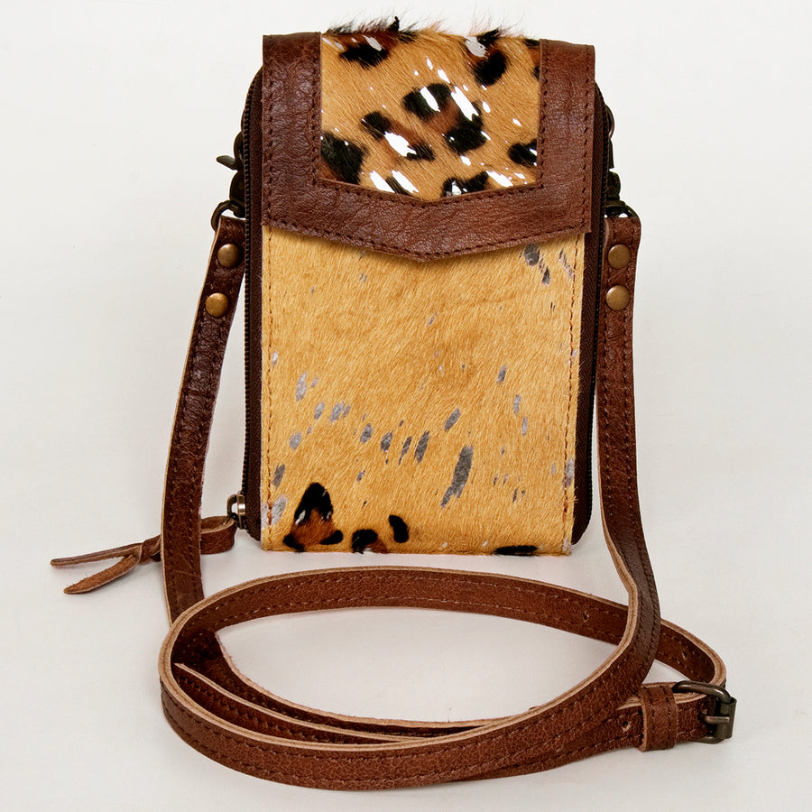 American Darling Cell Phone holder, Genuine Hair-On Cowhide & Full Grain Leather, Western Crossbody Bag, 7in X 4in X 1in