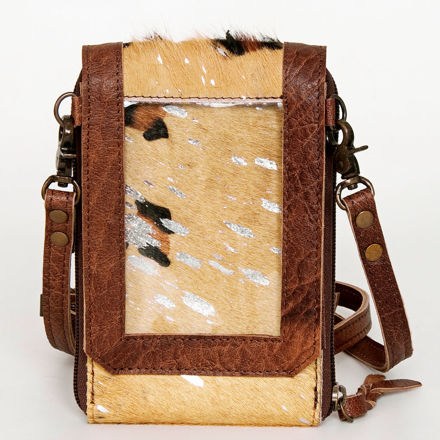 American Darling Cell Phone holder, Genuine Hair-On Cowhide & Full Grain Leather, Western Crossbody Bag, 7in X 4in X 1in