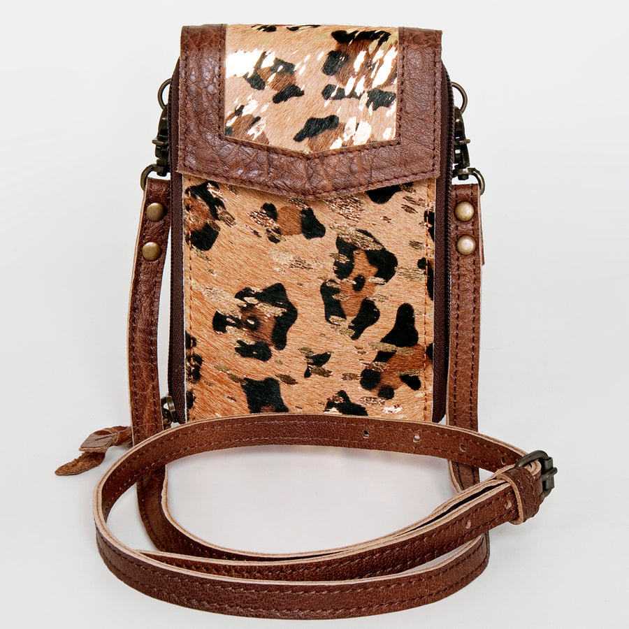 American Darling Cell Phone holder, Genuine Hair-On Cowhide & Full Grain Leather, Western Crossbody Bag, 7in X 4in X 1in