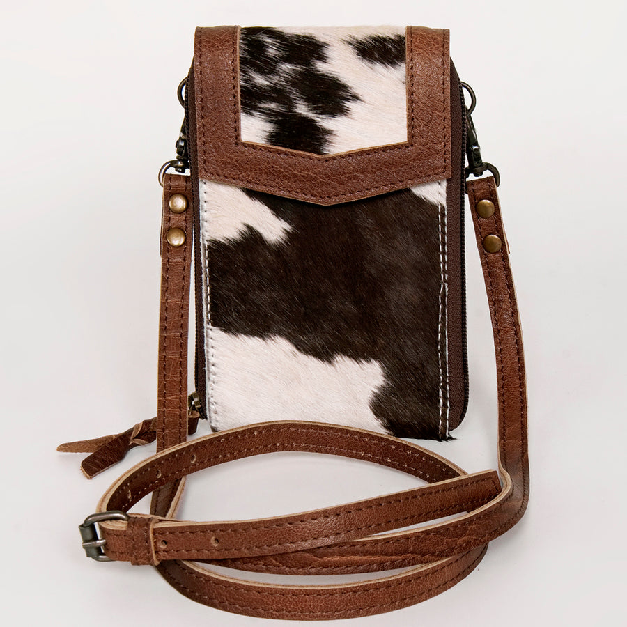 American Darling Cell Phone holder, Genuine Hair-On Cowhide & Full Grain Leather, Western Crossbody Bag, 7in X 4in X 1in