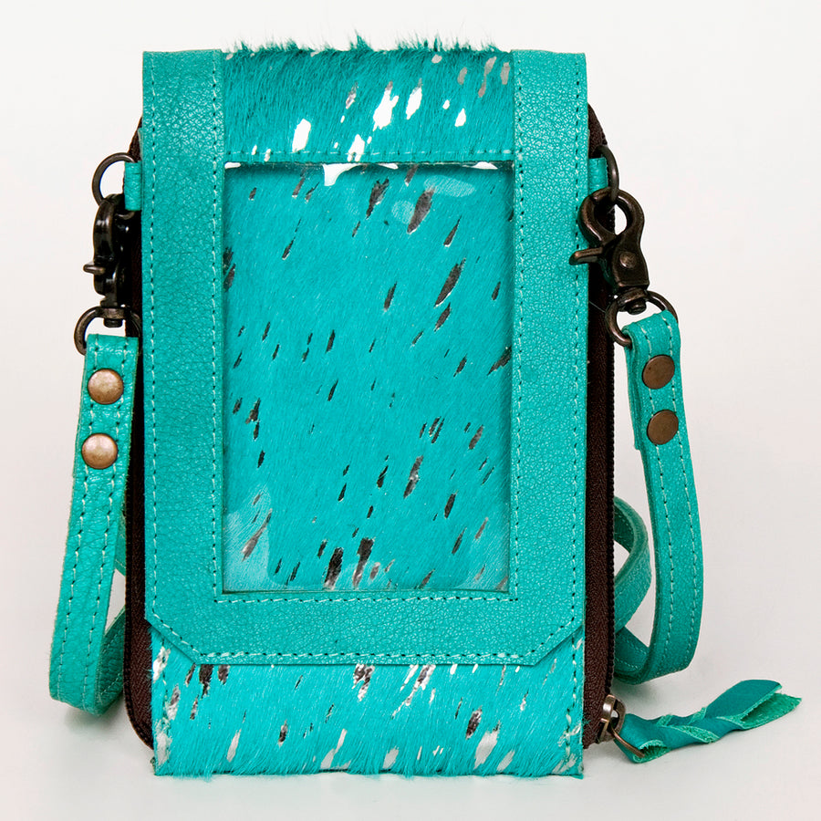 American Darling Cell Phone holder, Genuine Hair-On Cowhide & Full Grain Leather, Western Crossbody Bag, 7in X 4in X 1in