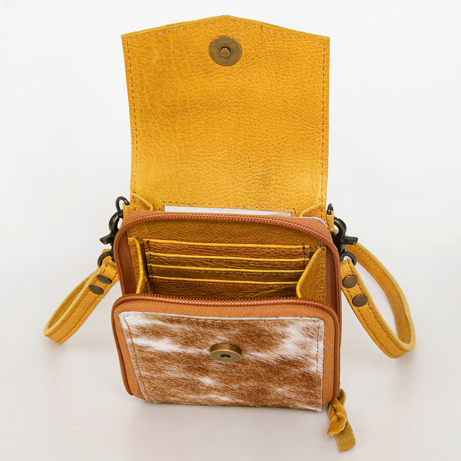 American Darling Cell Phone holder, Genuine Hair-On Cowhide & Full Grain Leather, Western Crossbody Bag, 7in X 4in X 1in