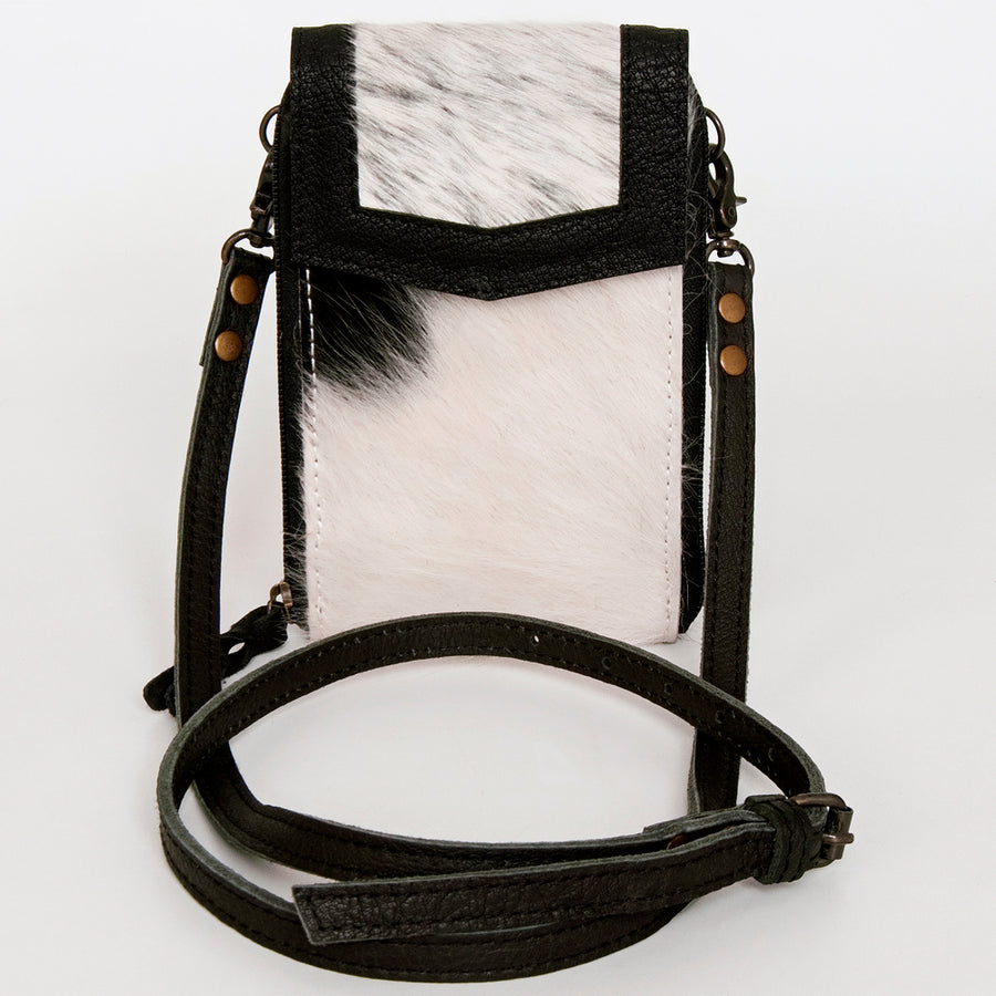 American Darling Cell Phone holder, Genuine Hair-On Cowhide & Full Grain Leather, Western Crossbody Bag, 7in X 4in X 1in
