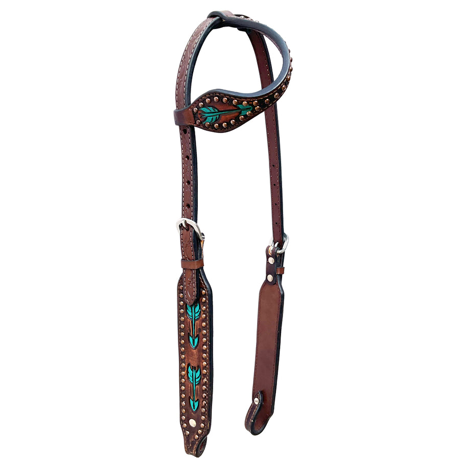 Bar H Equine Austin Arrow Spotted Leather Headstall Brown - Uhorse